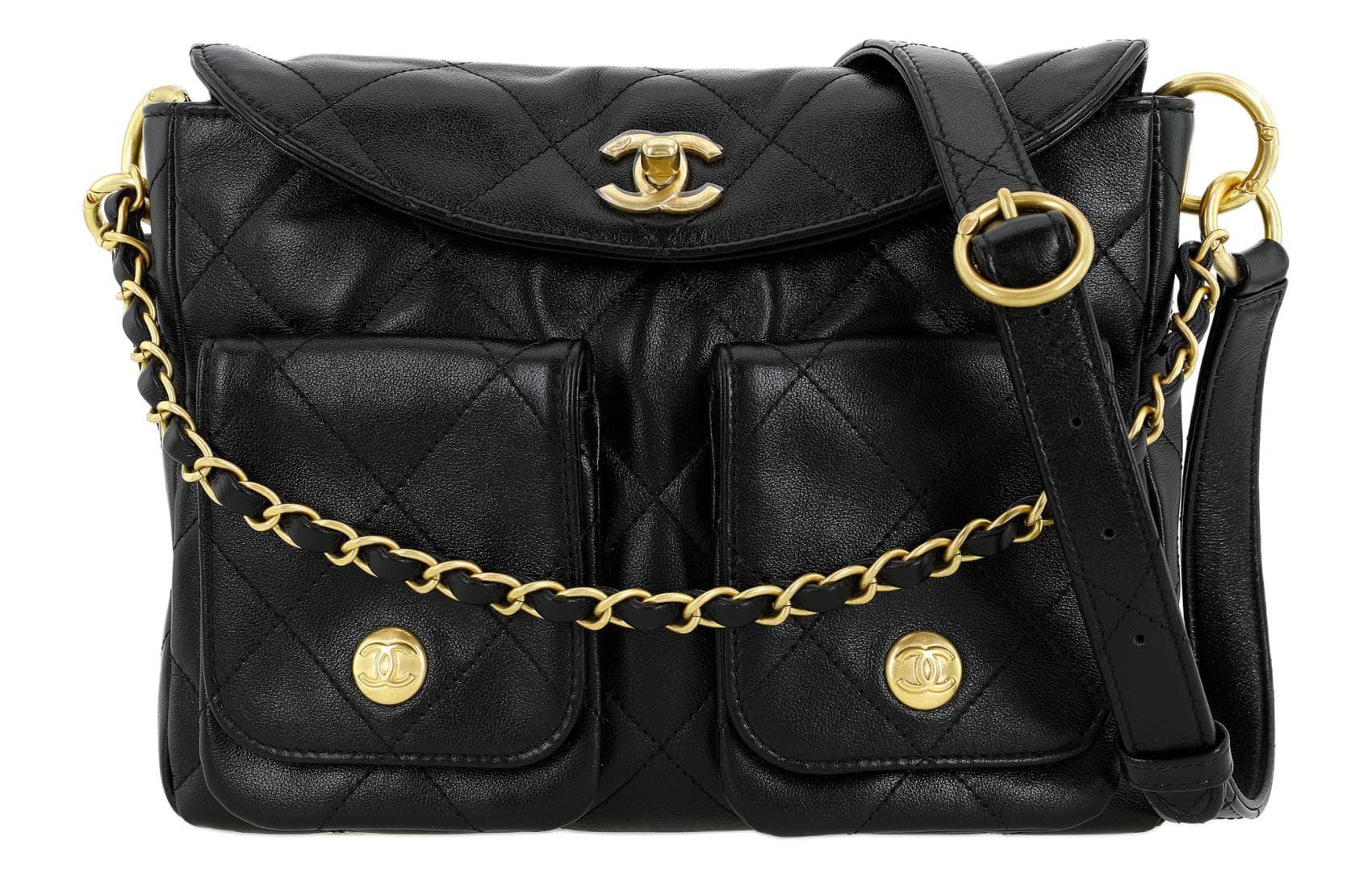 CHANEL Smooth Cow Leather Shoulder Bag, Crossbody Bag Small Women's Black