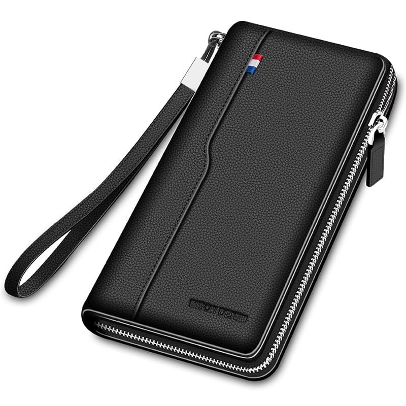 BISON DENIM Top Grain Cow Leather Wallet Clutch Regular Men's Black
