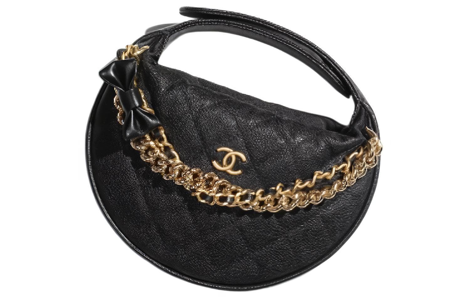 CHANEL Grain Caviar Cow Leather Crescent Bag Clutch Handbag Mini Women's Black