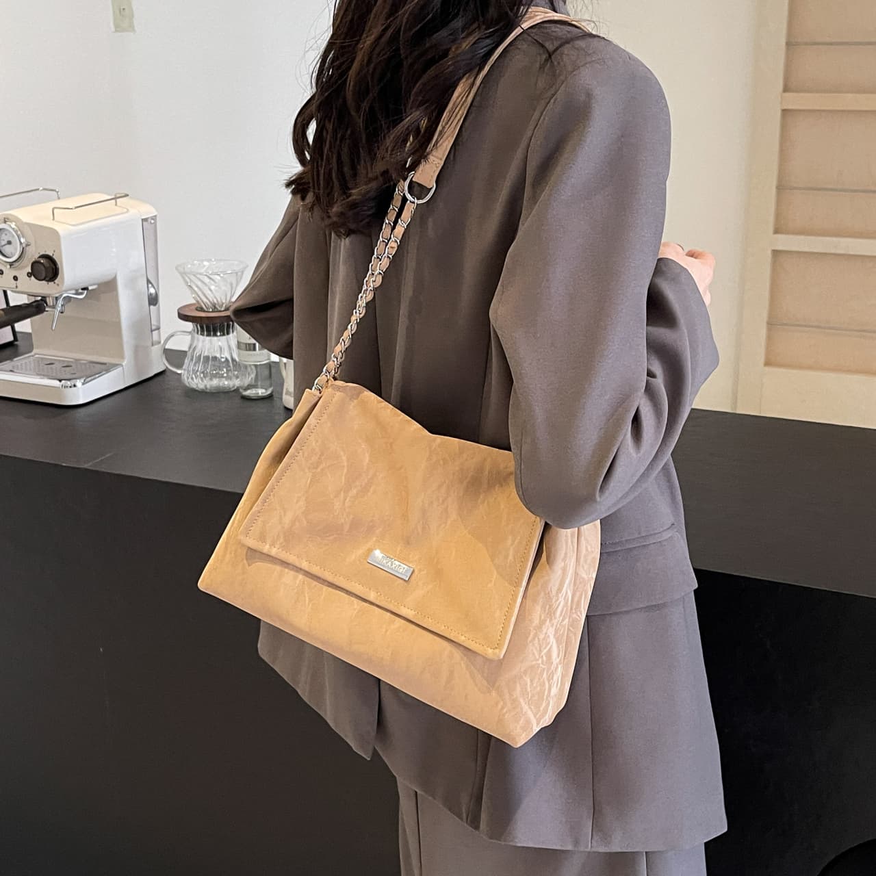 PINK·LAND Женская сумка через плечо из искусственной кожи Черный/Экрю/Серый/Розовый/Хаки