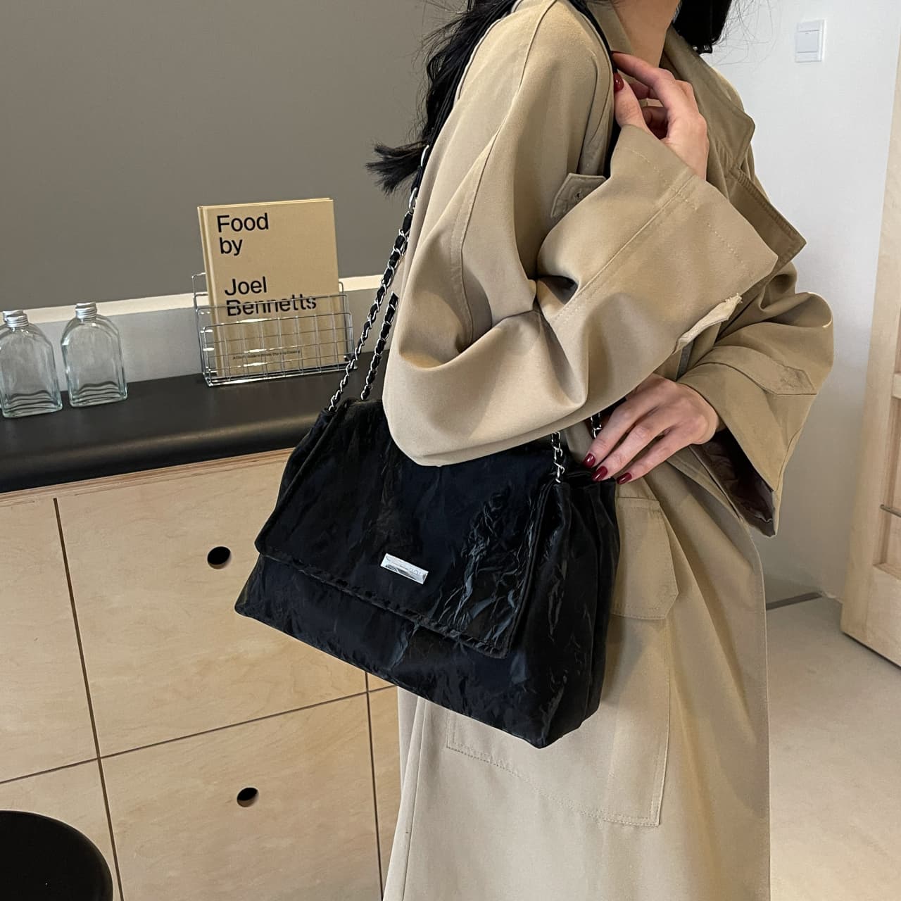 PINK·LAND Женская сумка через плечо из искусственной кожи Черный/Экрю/Серый/Розовый/Хаки