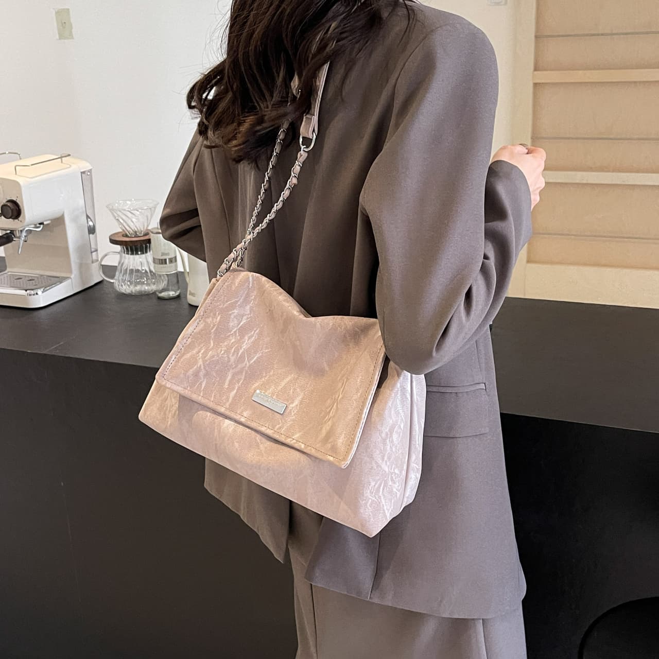 PINK·LAND Женская сумка через плечо из искусственной кожи Черный/Экрю/Серый/Розовый/Хаки