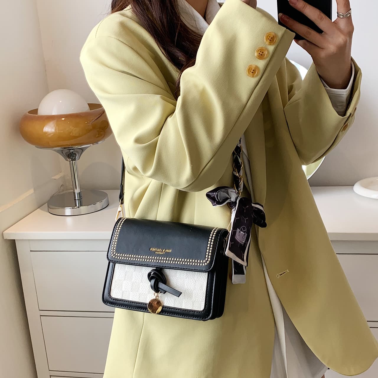 PINK·LAND Сумка на плечо из искусственной кожи Обычная женская Черный/Желтый/Темно-коричневый/Зеленый/Синий