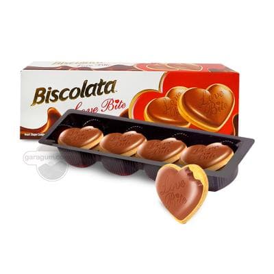 Ýürek şekilli şokoladly köke Biscolata "Love Bite" funduk tagamly, 125 gr