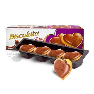 Шоколадная печенье в форме сердца Biscolata "Love Bite" со вкусом малины, 125 г