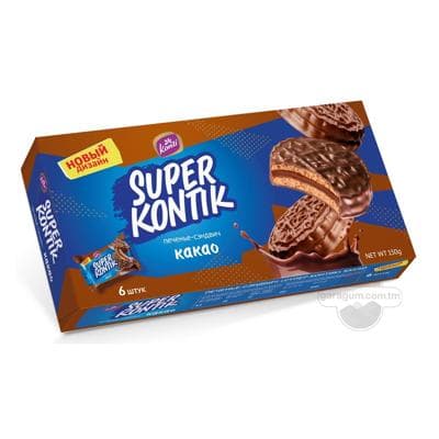 Печенье-сэндвич Konti "Super Kontik" какао, 6 штук, 144 г