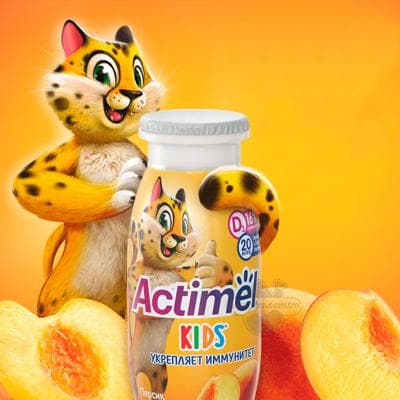 Içilýän ýogurt Danone "Actimel kids" şetdaly tagamly 1.5%, 95 gr