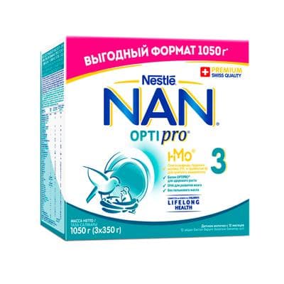 Детская молочная смесь NAN 3 OPTIPRO с 12 месяцев, 1050 г (3x350 г)