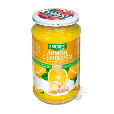 Konserwirlenen miweler "Главпродукт" imbirli limon, şeker bilen, 550 gr