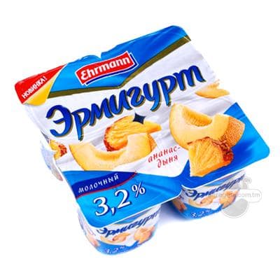 Ýogurt Эрмигурт Süýtli, ananas-gawun 3,2%, 100 gr