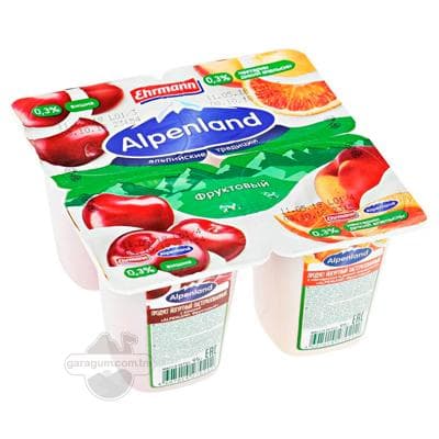 Ýogurt Alpenland miweli, ülje-nektarin, ýabany apelsin, 0,3%, 95 gr