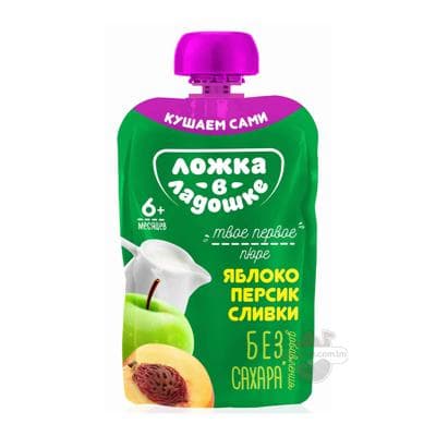 Pýure Ложка в ладошке alma, şetdaly, gaýmak (6 aýdan başlap), 90 gr