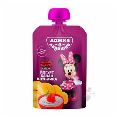 Pýure Ложка в ладошке "Disney. Микки Маус" banan, ýertudana, ýogurt (9 aýdan başlap), 100 gr