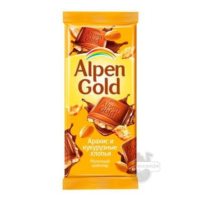 Шоколад Alpen Gold молочный арахис-кукурузные хлопья 90 гр