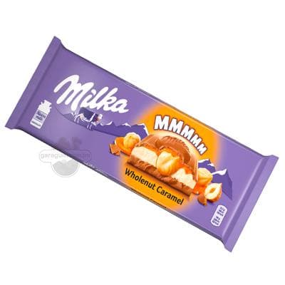 Süýtli şokolad Milka Caramel karamel naçinkaly we gowurlan bitin fundukly, 300 gr