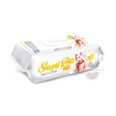 Çagalar üçin çygly salfetka Sleepy Sensitive, 90 sany