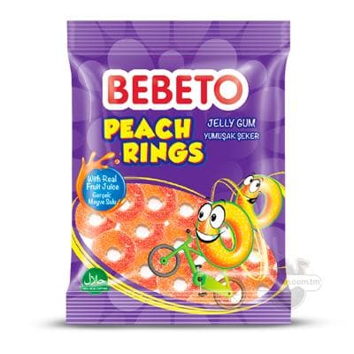 Çeýnelän marmelad Bebeto "Peach Rings", 80 gr