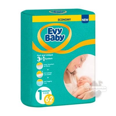 Подгузники детские Evy Baby 1 junior, 2-5 кг, 62 шт