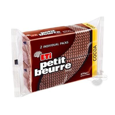 Kakaoly biskwit kökeleri "ETi" Petit Beurre, 370 gr (2x185g)