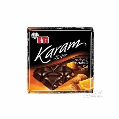 ETi "Karam" 54% kakao, mindal we pyrtykal bilen gara şokolad, 60 gr